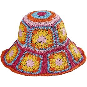 Women's Straw Sun Hat Floral Woven Bucket Hat Fishing Hat Beach Hat Hand Woven Foldable Cap (Color: Bucket White2)