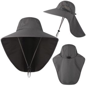 Wide Brim Bucket Hat with Neck Cover Quick Dry Large Brim Fishing Hat Outdoor Sports Jungle Hiking Hat Men Fishermen Sun Hat Cap (Color: Grey)