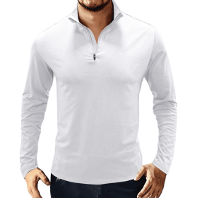 Men's Casual Polo Shirts 1/4 Zip Long Sleeve Shirt Outdoor Stand Up Collar Slim Fit Shirts (Color: White, size: X-Large)