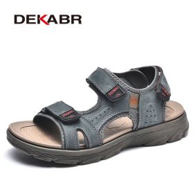 DEKABR Summer Men Casual Beach Outdoor Water Shoes Breathable Trekking Fashion Sandals Fishing Genuine Leather Leisure Shoes (Color: 01 Gray Blue, size: 12)