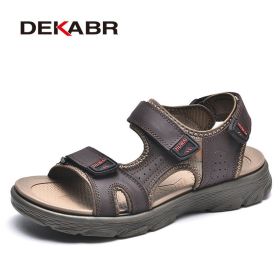 DEKABR Summer Men Casual Beach Outdoor Water Shoes Breathable Trekking Fashion Sandals Fishing Genuine Leather Leisure Shoes (Color: 01 Dark Brown, size: 12)