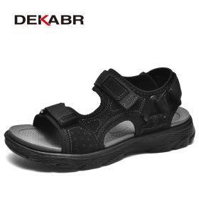 DEKABR Summer Men Casual Beach Outdoor Water Shoes Breathable Trekking Fashion Sandals Fishing Genuine Leather Leisure Shoes (Color: 02 Black, size: 8)