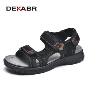 DEKABR Summer Men Casual Beach Outdoor Water Shoes Breathable Trekking Fashion Sandals Fishing Genuine Leather Leisure Shoes (Color: 01 Black, size: 7)