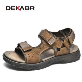 DEKABR Summer Men Casual Beach Outdoor Water Shoes Breathable Trekking Fashion Sandals Fishing Genuine Leather Leisure Shoes (Color: 02 Brown, size: 10)