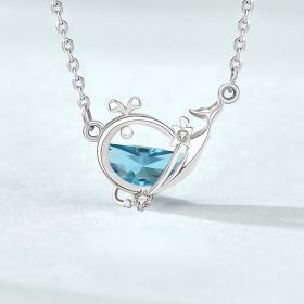 Cute CZ Whale Fish 925 Sterling Silver Necklace (Color: Blue CZ)