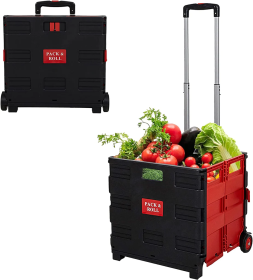 Large Folding Rolling Utility Shopping Cart, Black & Red/Green (SKU: KM2449)