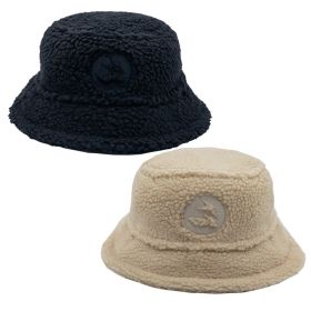 Cute Sherpa Bucket Hat Women Warm Plush Furry Fleece Fisherman Bucket Hat Chunky Fishing Cap 2 Pack (Color: Black/Ivory)