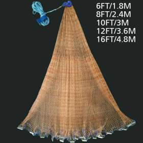 6FT/8FT/10/FT/12FT/16FT Heavy Duty Fishing Net with Nylon Mesh Easy to Throw (Style: Tire Line W/ No Ring, Net Size: 12FT Dia x 0.47in Mesh)